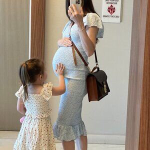 RIPE MATERNITY selma shirred dress in baby blue - XS